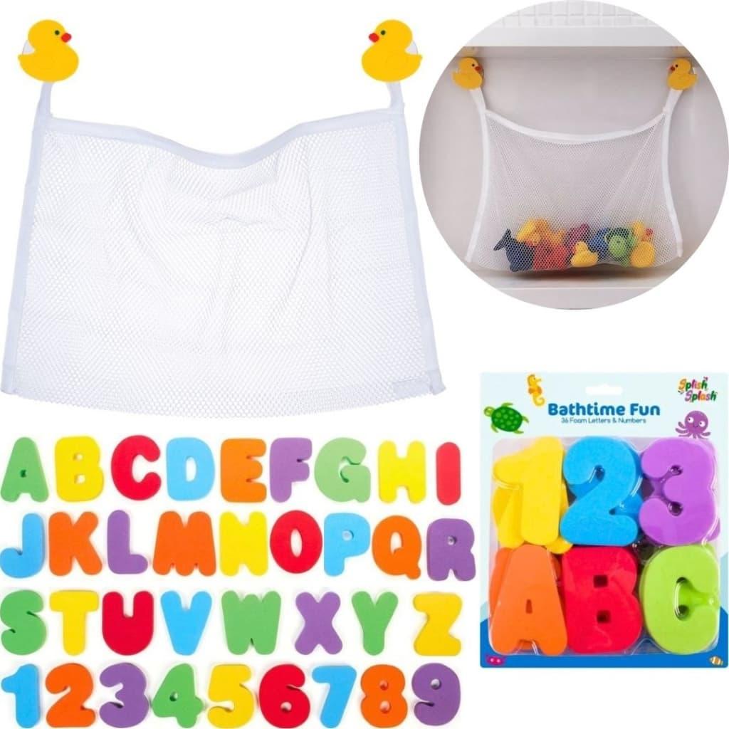 Letras e Números Brinquedo Para Banho Bebê 36Pçs + Saco Organizador Com Ventosa