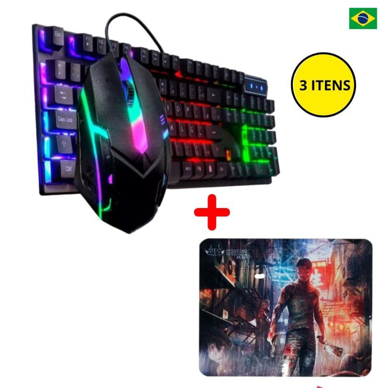 Kit 3in1 Teclado Gamer + Mouse Gamer Semi Mecânico Iluminado Led + Mouse Pad Gamer