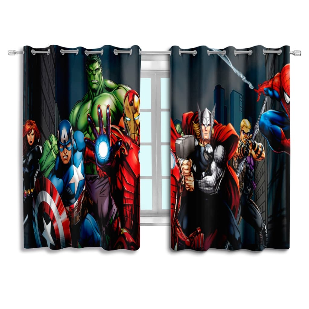Cortina Super Herois Para Quarto Meninos Infantil Tecido Oxford Avulsa ou Kit Com Capas Almofadas