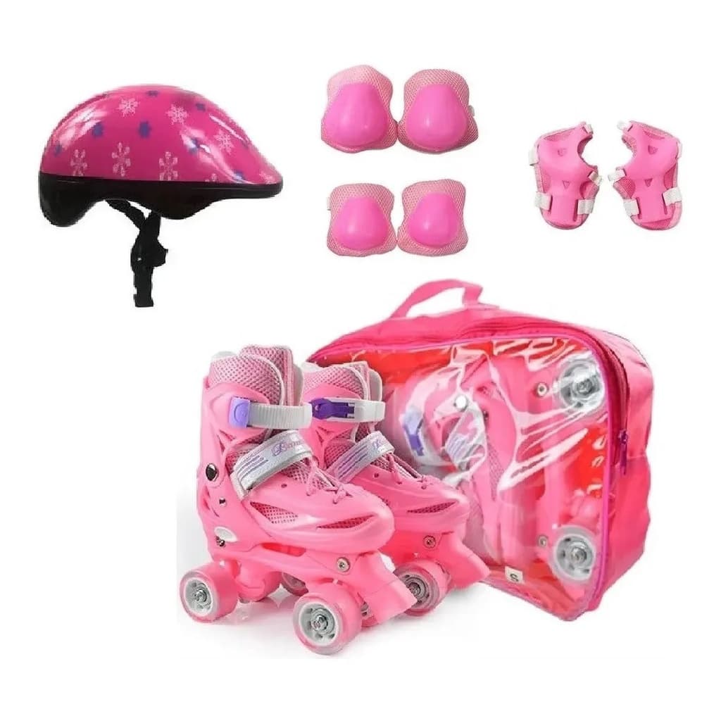 Patins Infantil Quad Regulável Ajustável 28 ao 32, 33 ao 36 e 36 ao 40 + Kit Proteção