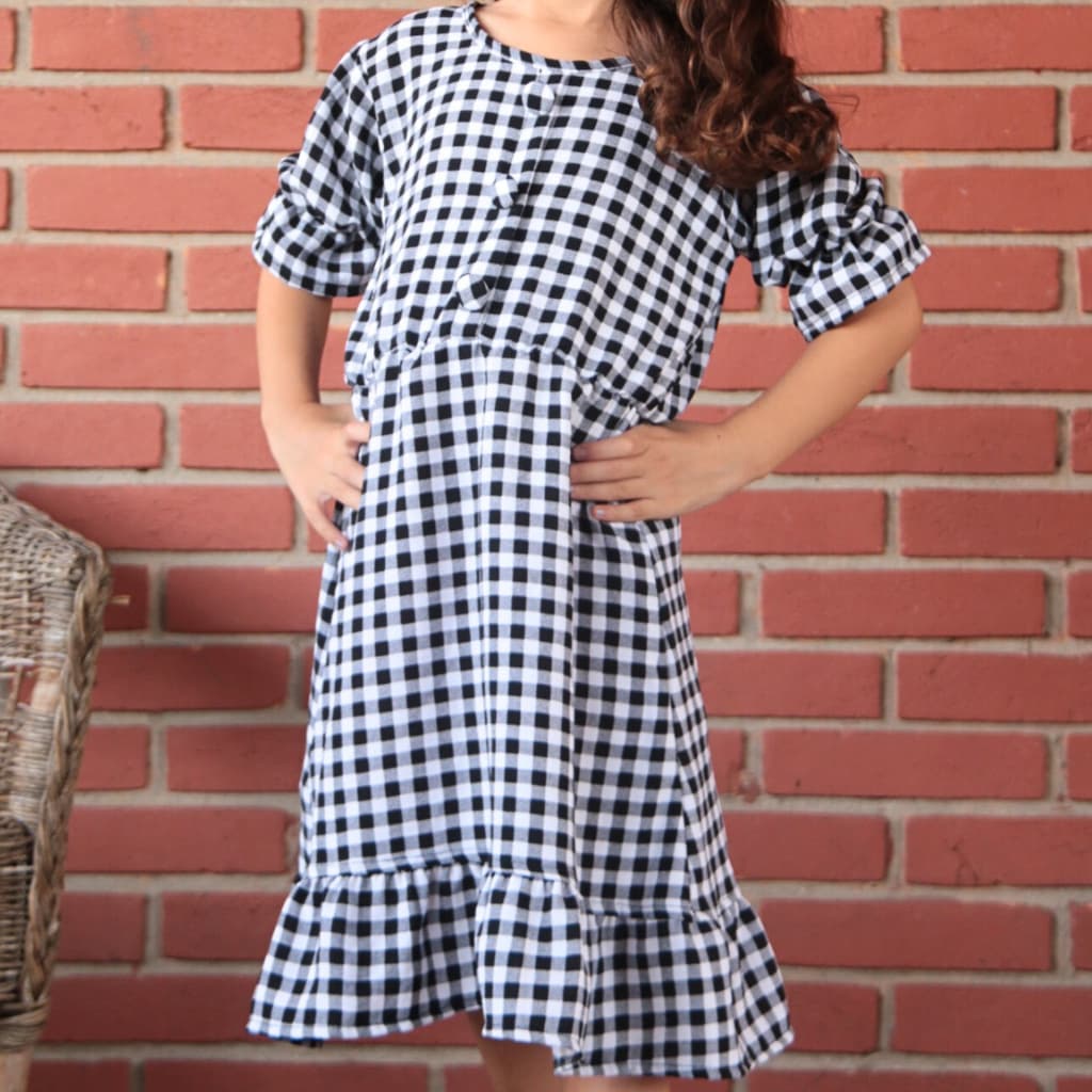 Vestido Xadrez Infantil Menina Outono Moderno e Estiloso