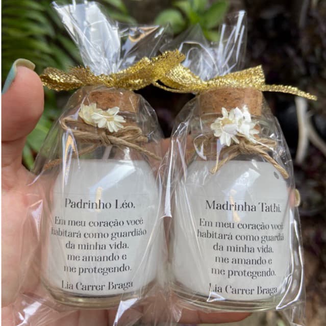 2 Velas Personalizadas • 1 Vela Aromática Madrinha  + 1 Vela Aromática Padrinho de Batismo / Batizado 50m