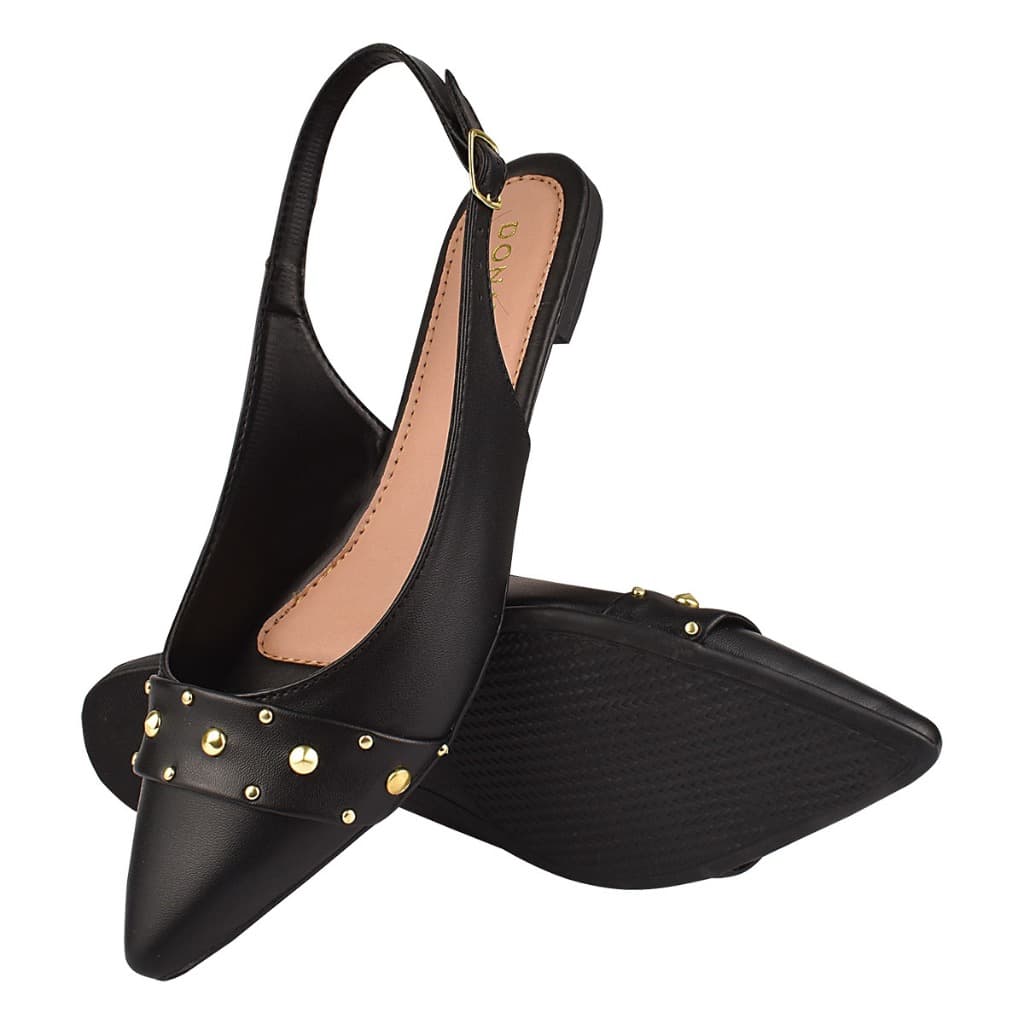 Sapatilha Sandália Feminina Spike Confort Bico Fino Macia Novo Promoção Oferta Metalizada Slingback