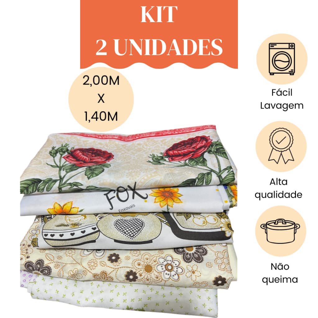 Kit 2 Toalhas de mesa Oxford Estampado 6 Lugares