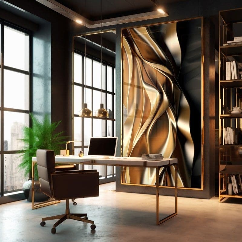 Quadro Decorativo Abstrato Luxo Dourado 100x80cm
