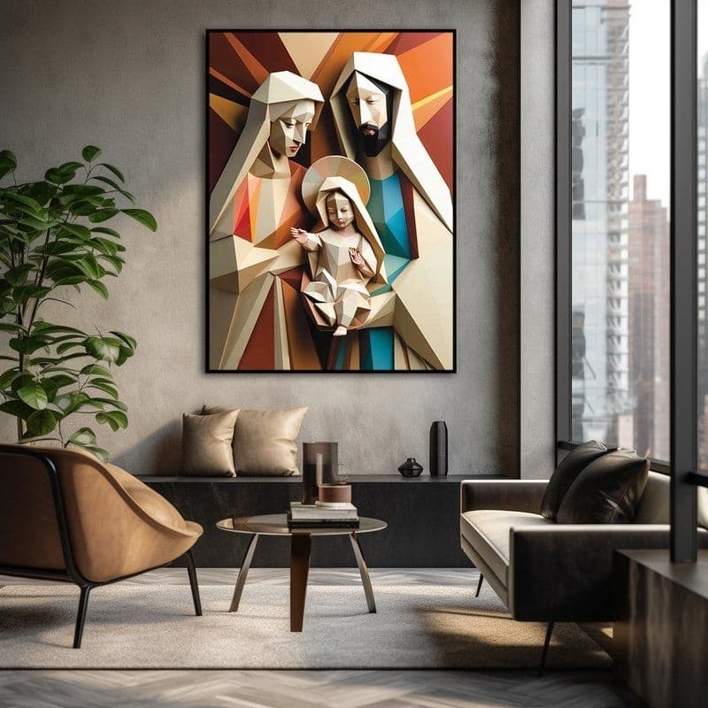 Quadro Decorativo Família Sagrada Geométrica 110x80