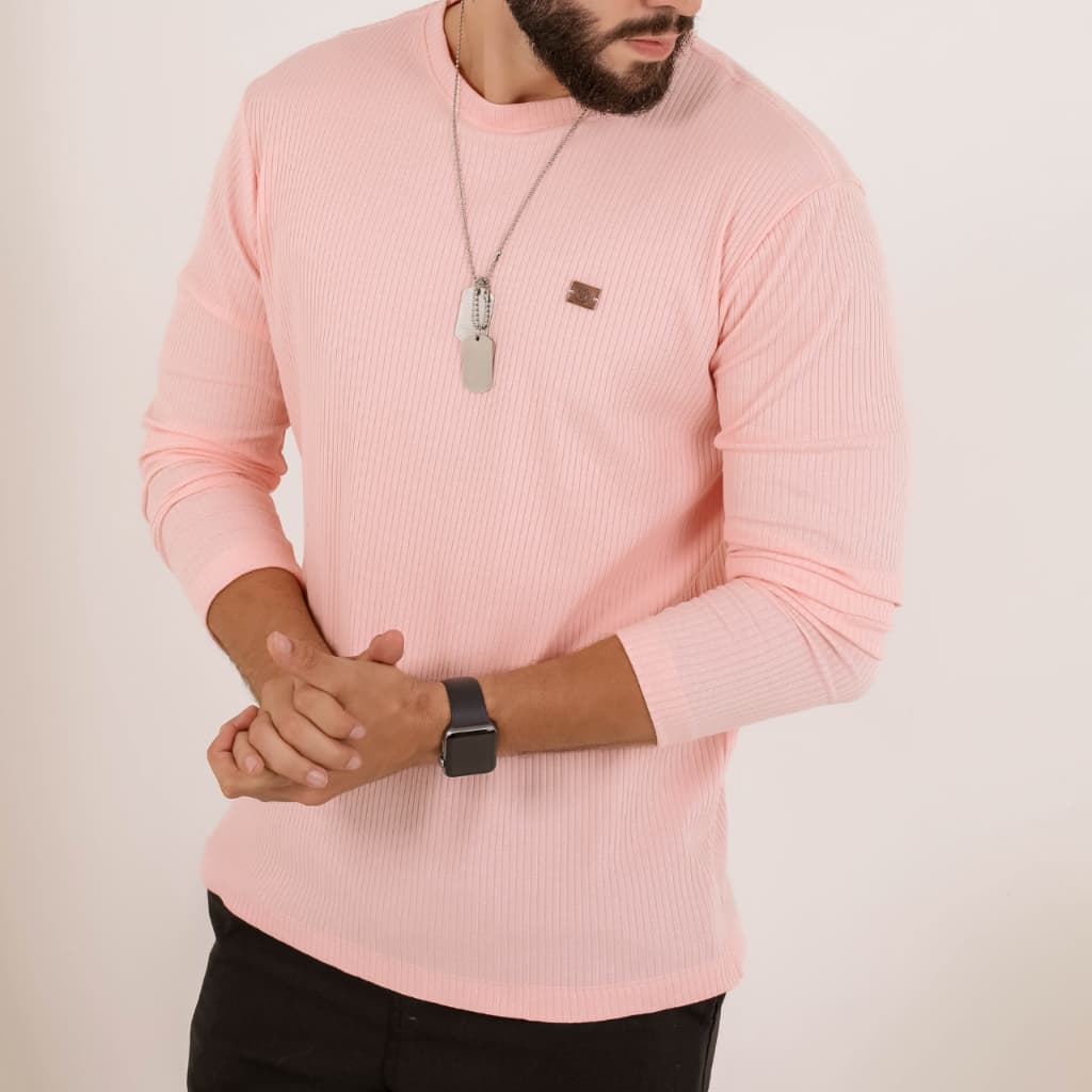 Camiseta Masculina Manga Longa Canelada Slim Fit Justa Corpo Inverno Casual Haryn