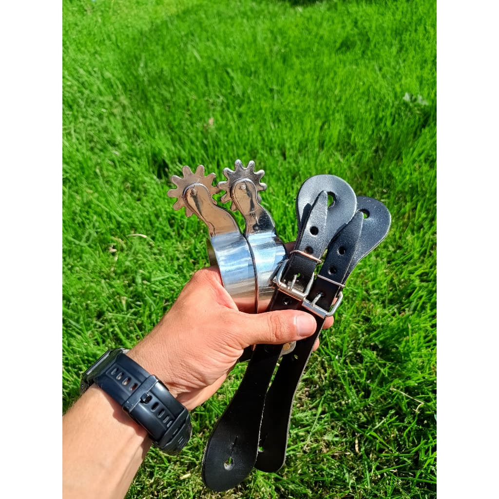Espora Quarto de Milha Inox com Correia Doma Par Cutucadeira