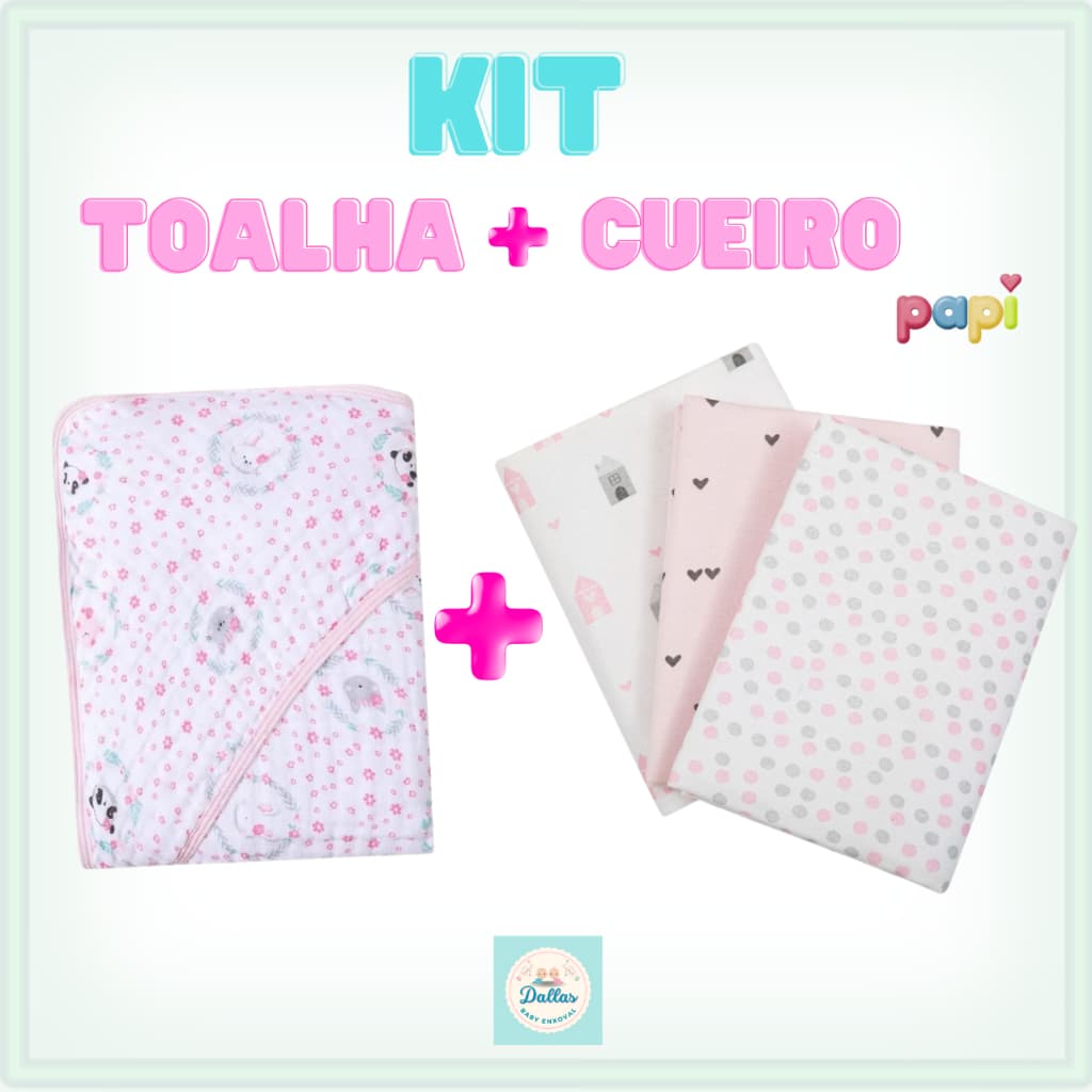 Kit Toalha de Banho Bebe Soft Mais Cueiro Flanelado Para Bebê Papi Com 3 Unidades Menina Menino Infantil