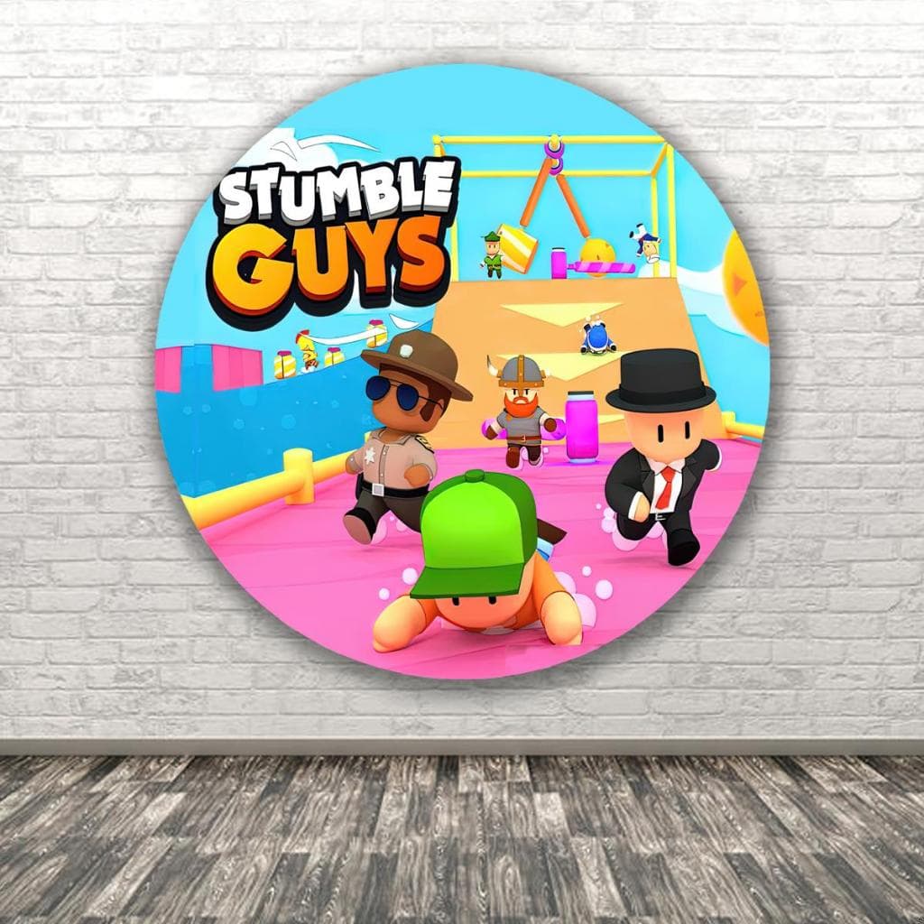 Capa Para Painel Redondo Tematico Stumble Guys Jogo Celular Gincana Decoração Festa Malha Sublimada
