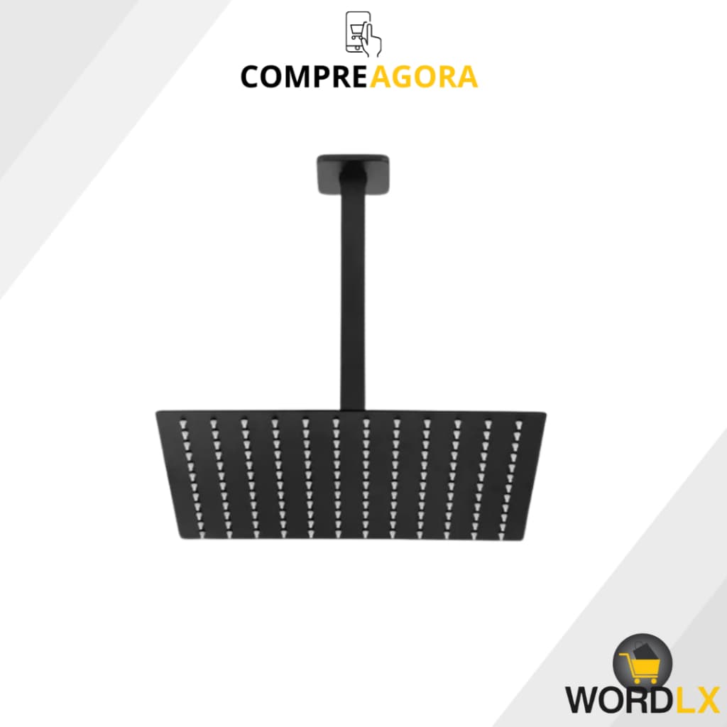 Ducha Chuveiro 20x20 De Teto Inox Com Braço 30 Cm BLACK