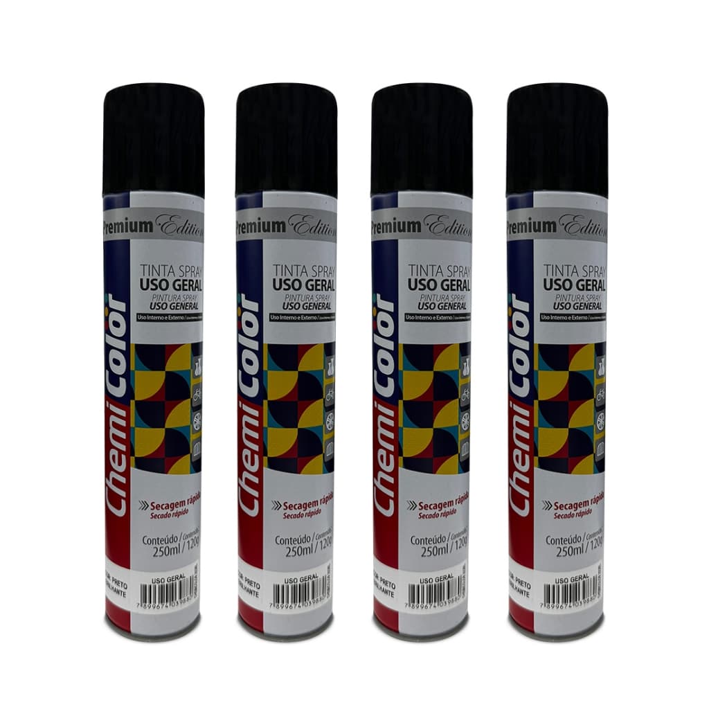 Tintas Uso Geral 250ml Metal Madeira Plástico Cerâmica Tinta Spray Todas As Cores - 4 Unidades