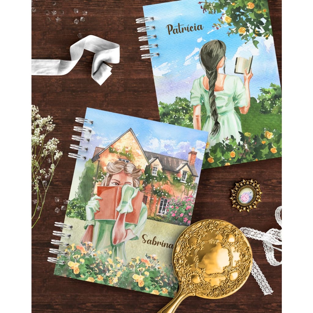 Caderno personalizado COM NOME DO COMPRADOR, 200 páginas, A5, folhas decoradas, coleção Jane Austin