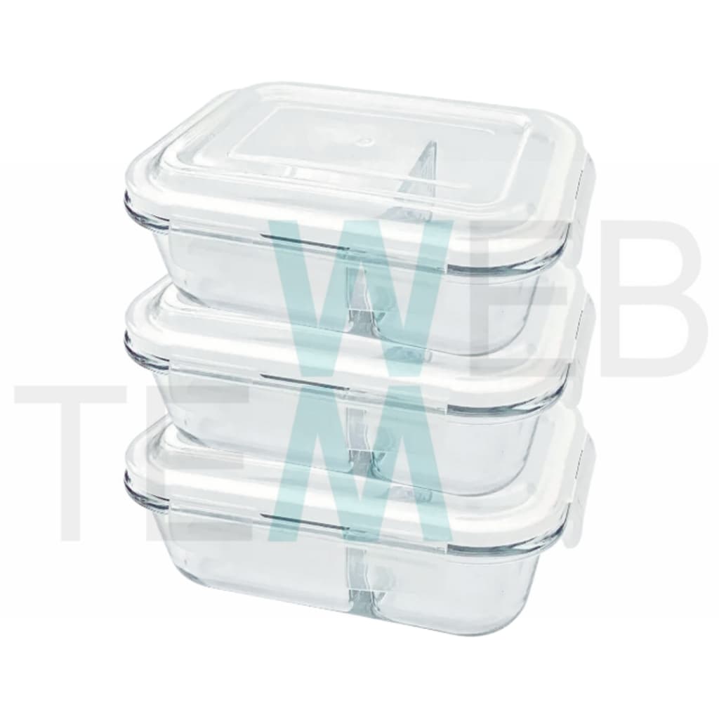 Kit 3 Potes Hermético Marmita de Vidro Retangular Com Divisória 1010ml Tampa BPA Free: Organização, Sustentabilidade e Praticidade para sua Cozinha e Frescor para Alimentos