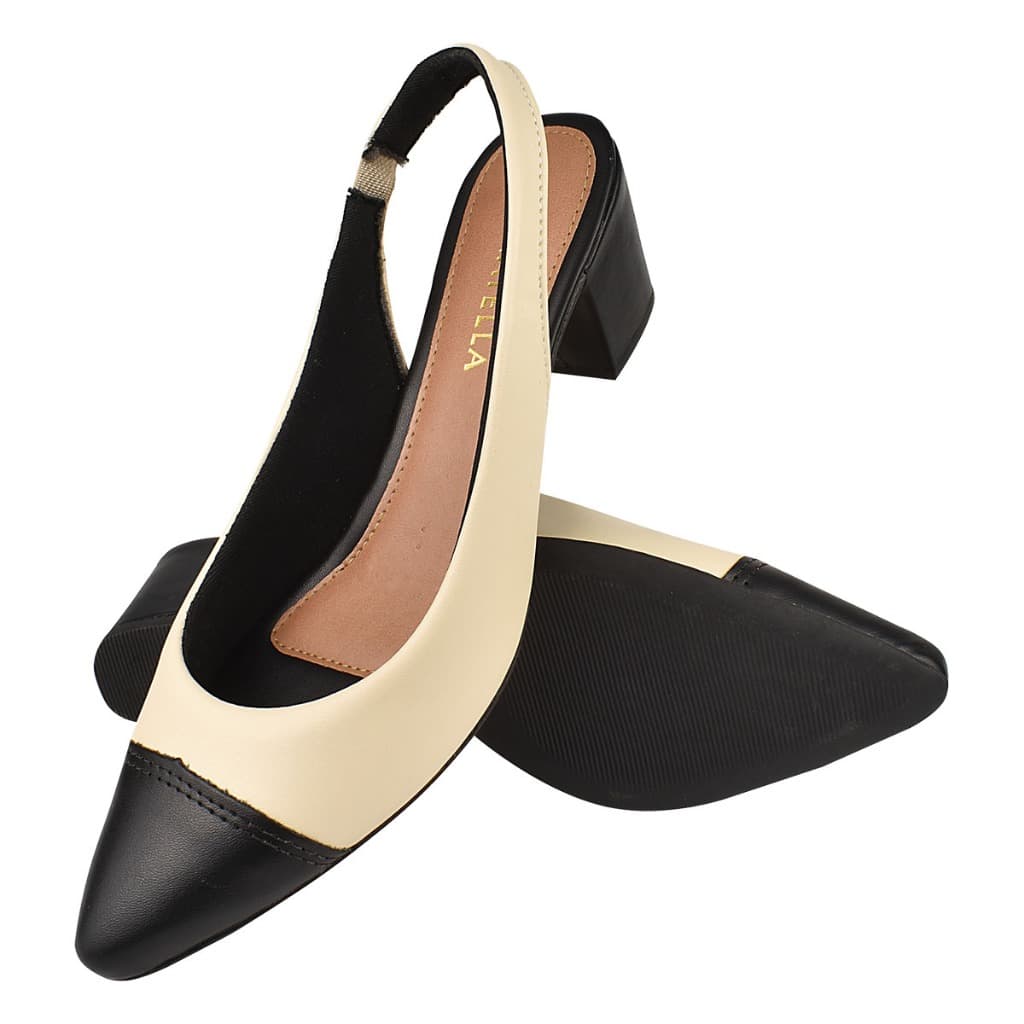 Sapato Scarpin Feminino Slingback Mary Jane Salto Quadrado Bico Fino  Donatella Shoes Salto Bloco Alto Confortável Moda