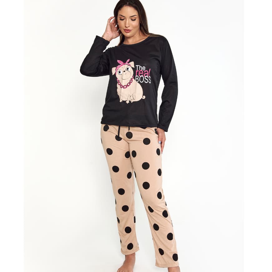 Pijama Feminino Manga Longa Inverno Linha Noite Malha PP Premium
