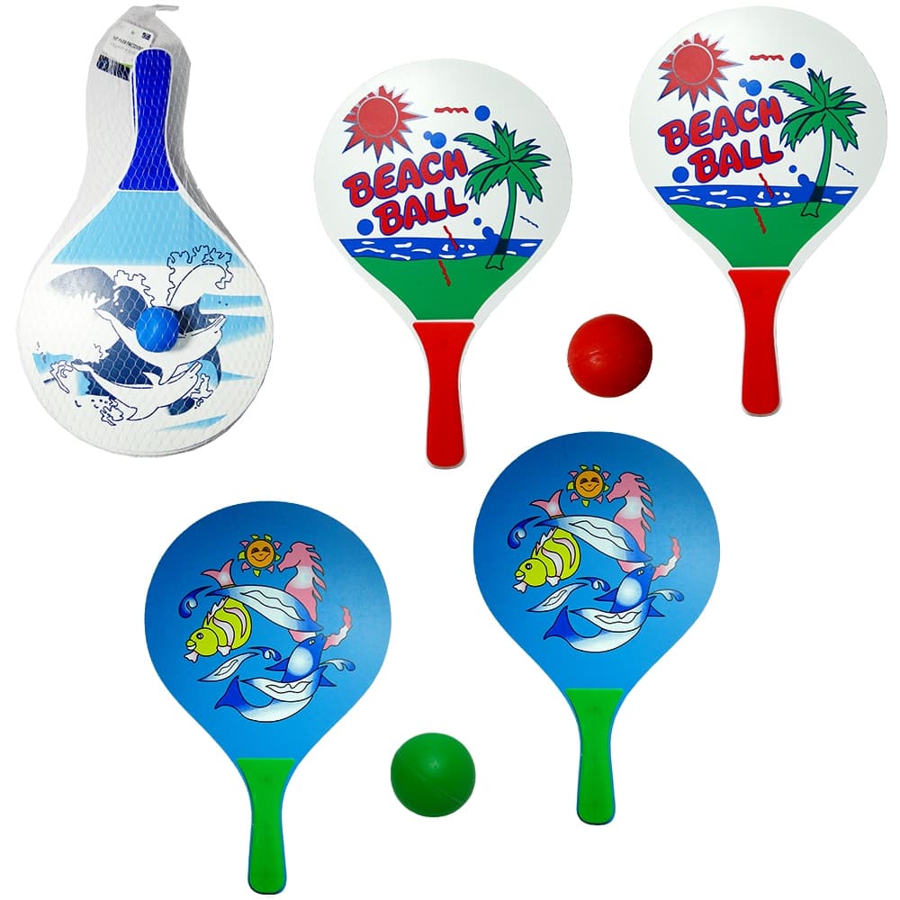Raquete De Beach Tenis De Madeira Oca Com 2 Pecas E Bolinha