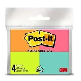 BLOCO ADESIVO POST-IT NEON 4 CORES 38MMX50MM 3..M ENVIO EM ATÉ 24 HORAS
