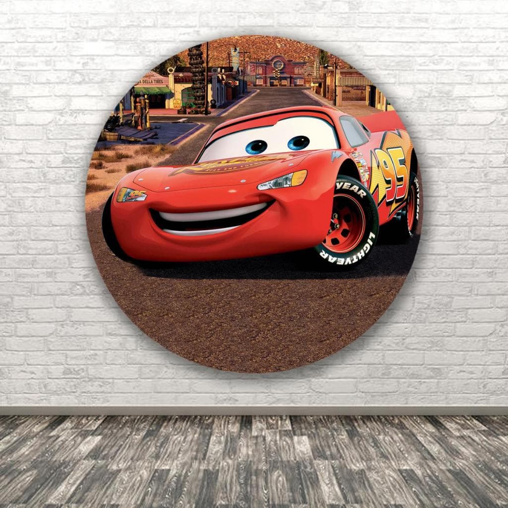 Capa Para Painel Redondo Tematico Relampago McQueen Carro corrida Vermelho 95 Festa Aniversario Decoração Festa Menino
