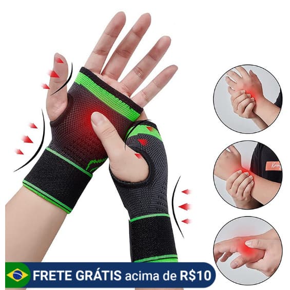 Munhequeira Esportiva Ajustável Verde ou Preto Com Dedeira Bandagem Elástica Pulseira de Pulso Mão Tensor