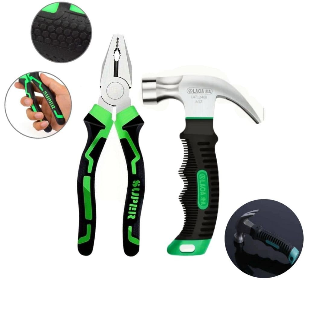 Martelo Mini 16cm 6'' + Alicate Universal 8" com Cabo Curto Emborrachado - Pequeno e Antideslizante!