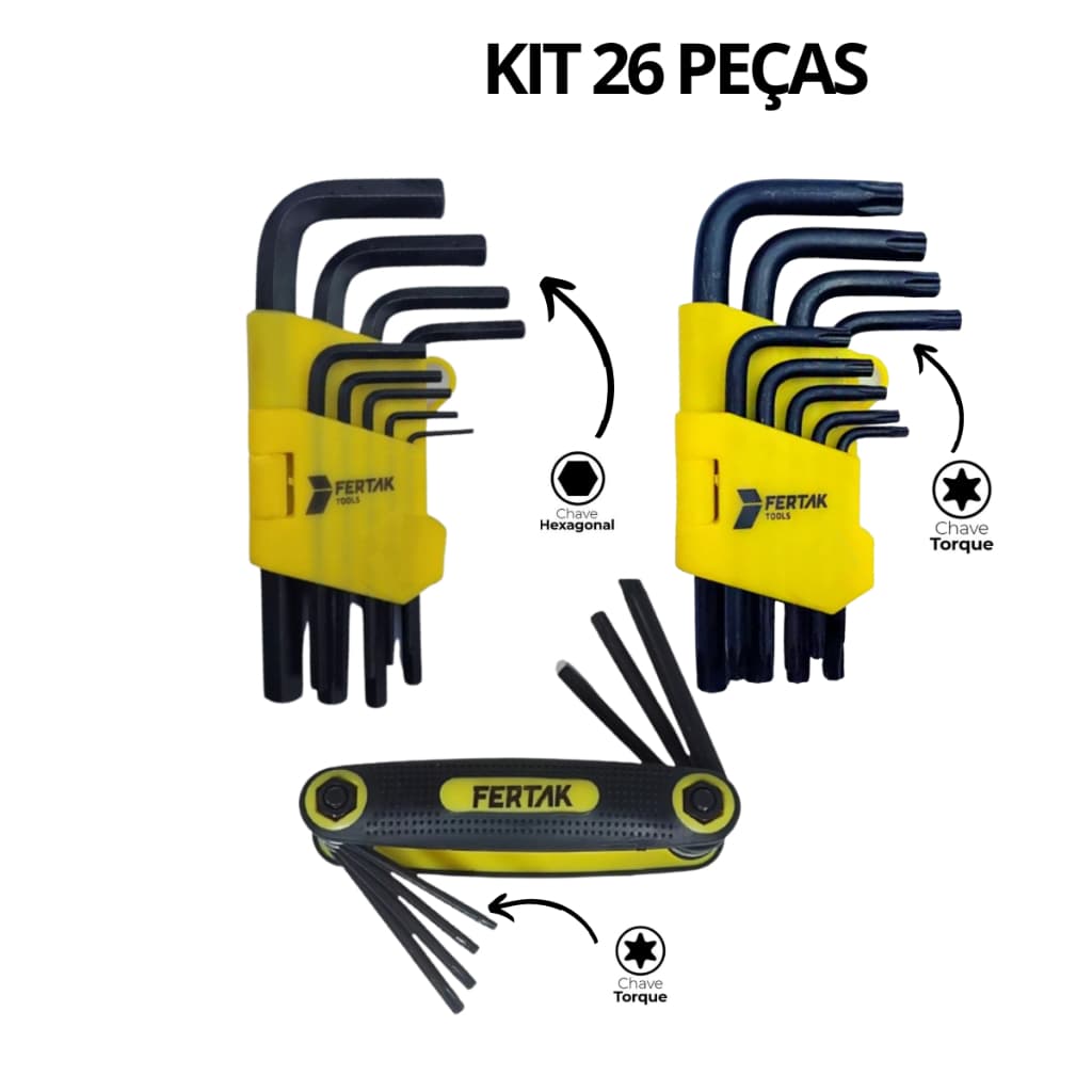 Kit Chaves Allen Hexagonal Pequena, Chaves Allen Torxs E Jogo Torxs Canivete Emborrachado - 26 Peças