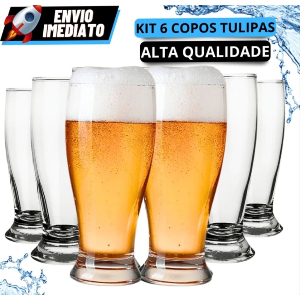 KIT CONJUNTO 6 COPOS TULIPA COM 350ml CERVEJA CHOPP SUCO