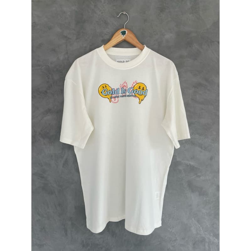 camiseta streetwear masculino GOLD IS GOOD OFFWHITE FIO 30.1 penteado