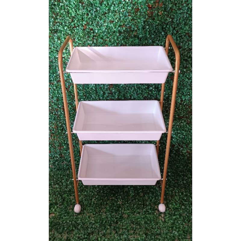 Carrinho Auxiliar Organizador 3 Bandejas Dourado e Branco