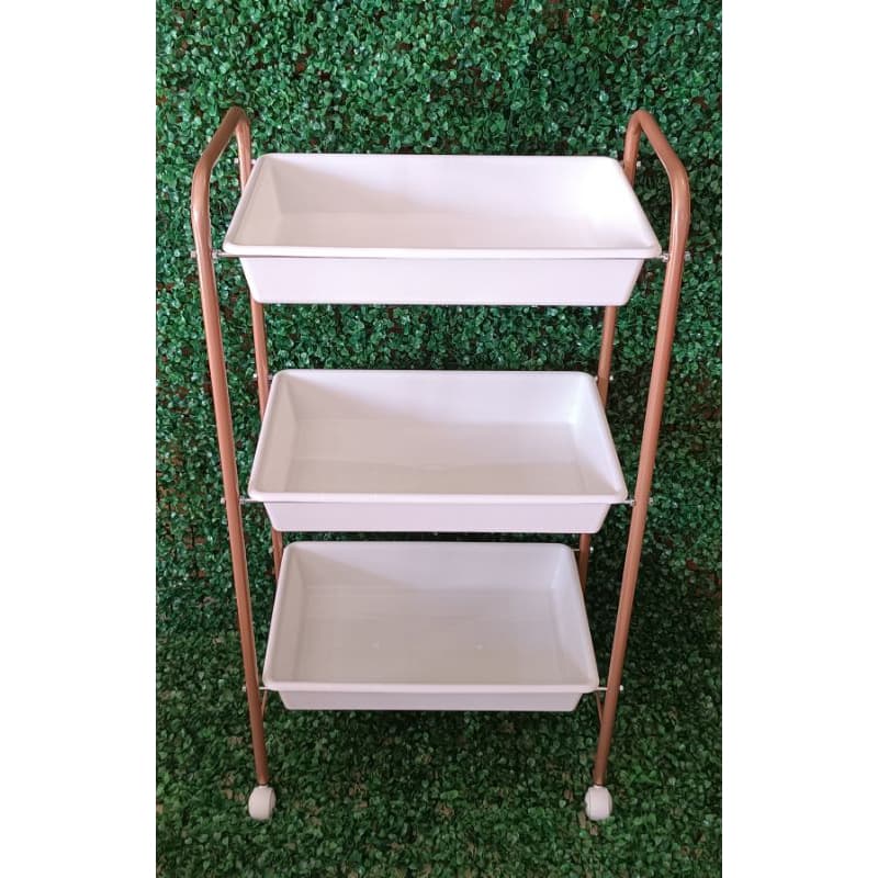 Carrinho Auxiliar Organizador 3 Bandejas Branco e Rose Gold