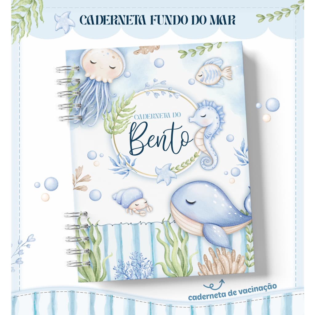 Caderneta de Vacina e Livro do Bebê (PRODUZIMOS COM NOME) - Fundo do Mar