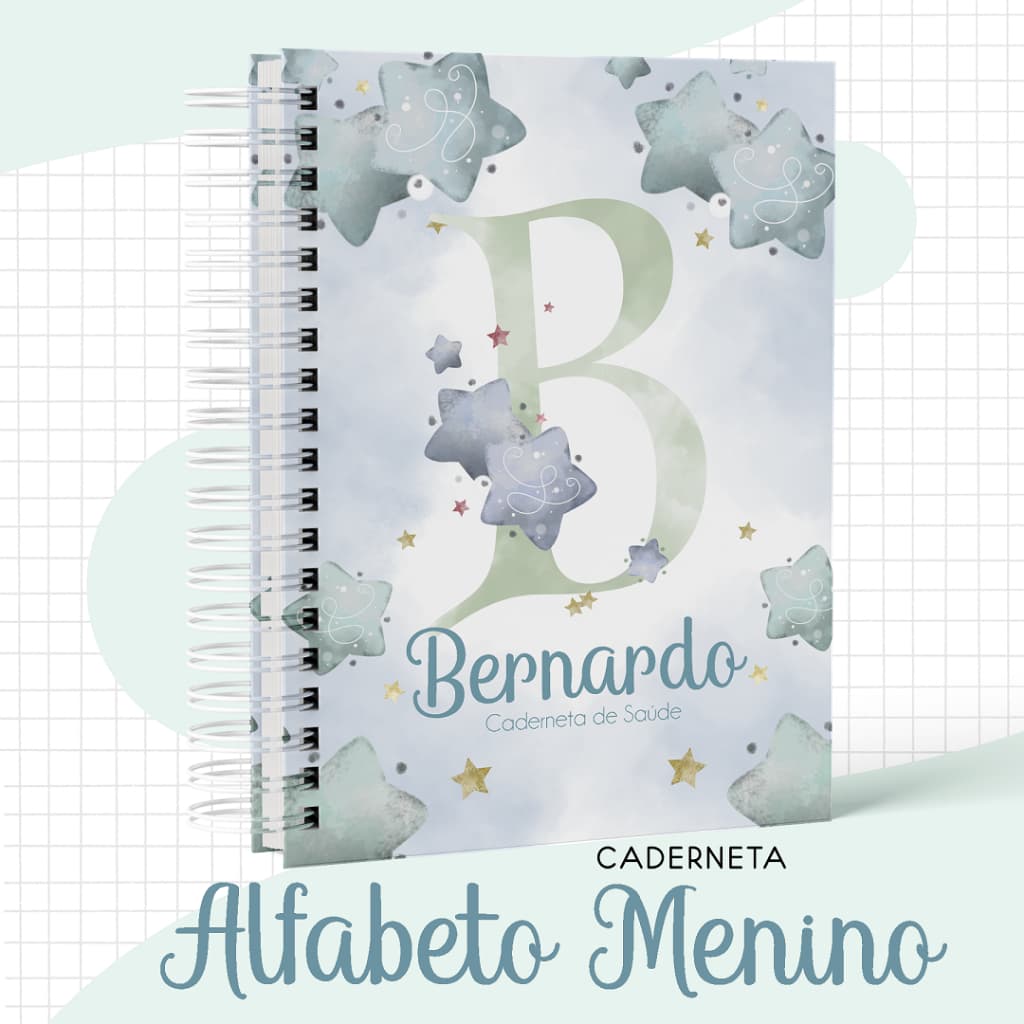 Caderneta de Vacina e Livro do Bebê (PRODUZIMOS COM NOME) - Alfabeto Menino
