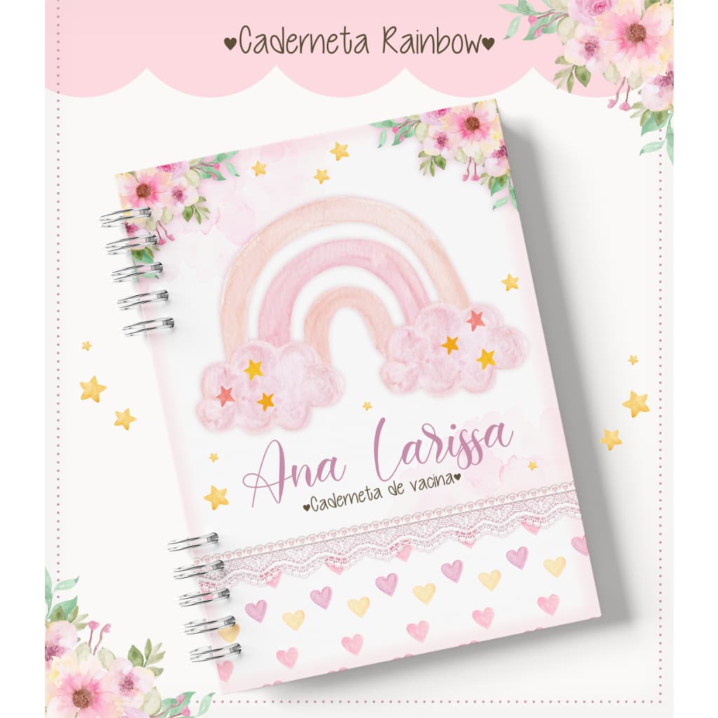 Caderneta de Vacina Personalizada Menina - COM NOME - Arco Íris