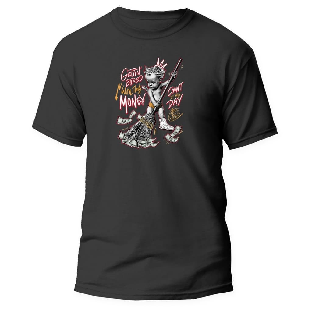 Camiseta Masculina 100% Algodão Anjo Varrendo Dinheiro