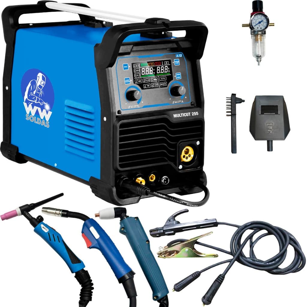 Máquina Inversora De Solda Mig Com ou Sem Gás, Tig, MMA E Corte Plasma Multicut 255 250A 220V