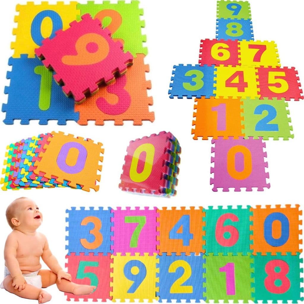 Tapete Infantil Piso De Borracha Eva Grande 29x29 Didático Numeros 10 Placas