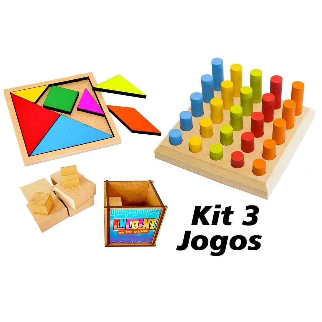 Kit PINOS DE ENCAIXE + TANGRAM Jogo das Formas + ENCAIXE SE FOR CAPAZ Brinquedo Educativo Montessori