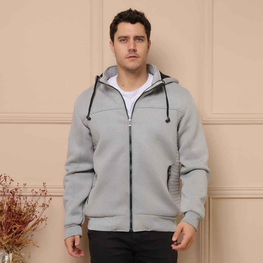 R&S　Casaco Moletom Forrado Quente e Grosso Importado Cardigan Moletom masculino com chapéu moda casua