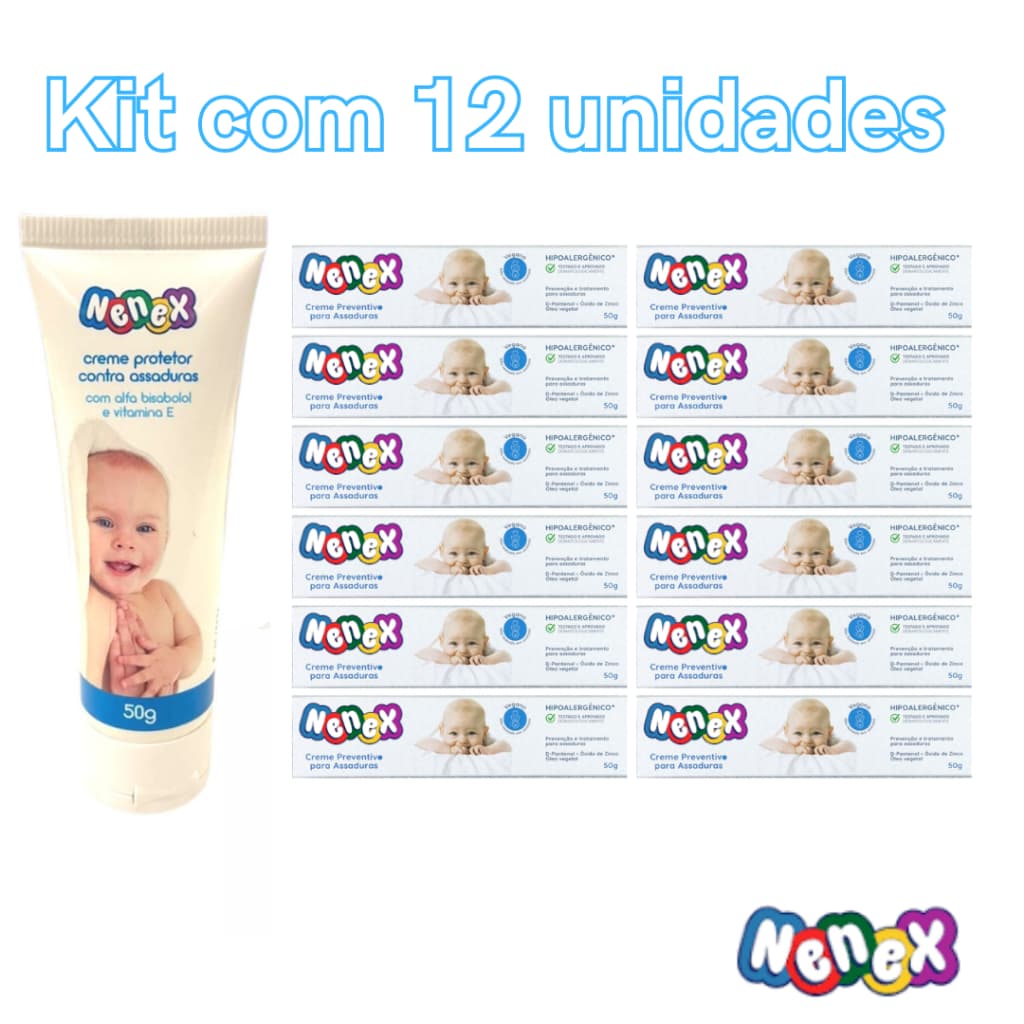 Kit 12 Pomadas Creme Para Prevenir Assaduras Nenex 50g Hidrata e Protege a Pele do Bebê