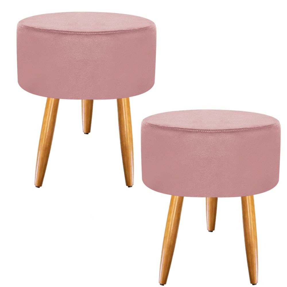 kit 02 Puffs redondo luxo Opala Suede pés palito decorativo - Mercado dos móveis