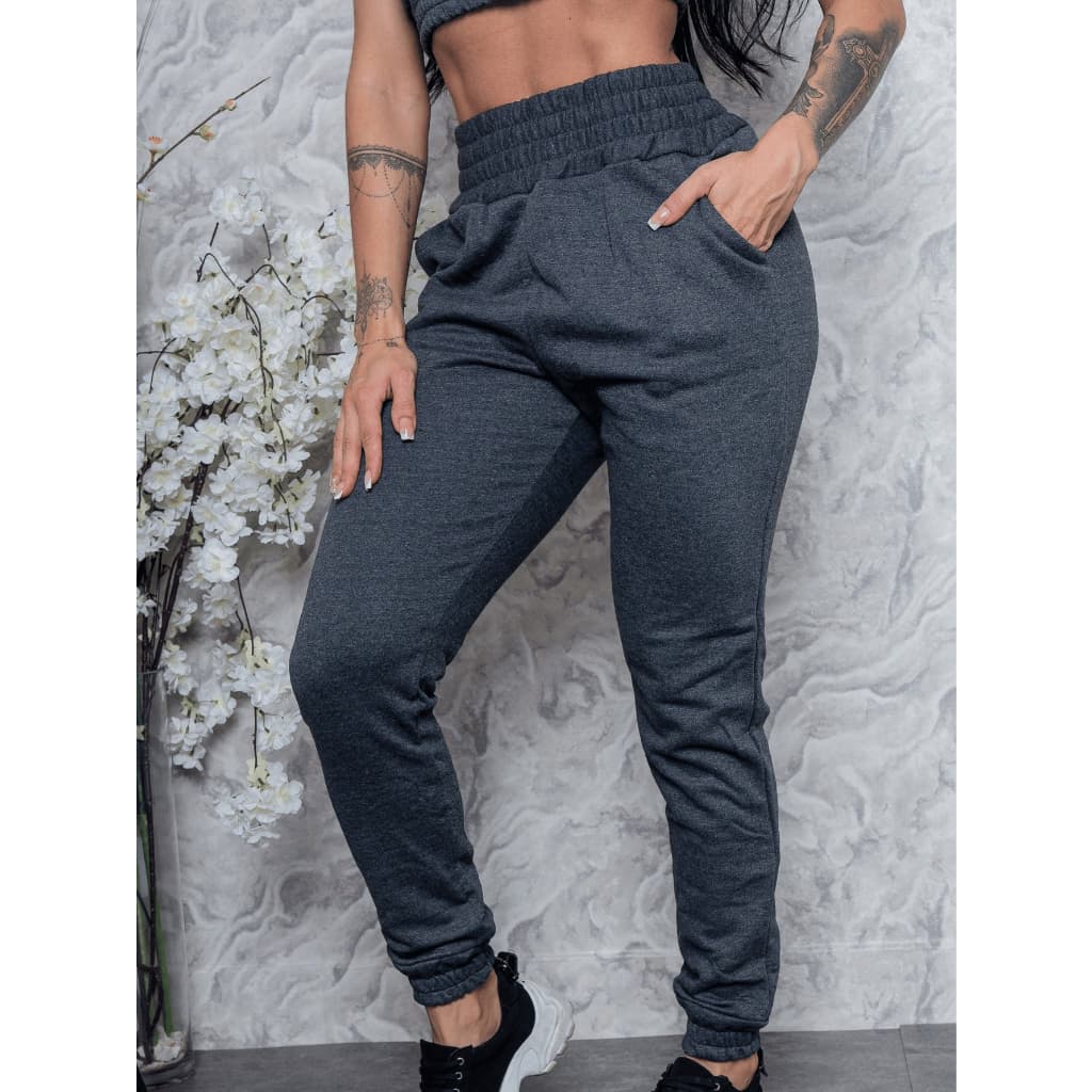CALÇA FEMININA JOGGER MOLETOM FLANELADA CINTURA ALTA