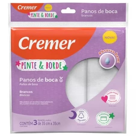 Pano de Boca Branco Pinte e Borde C/ 3 unidades Cremer