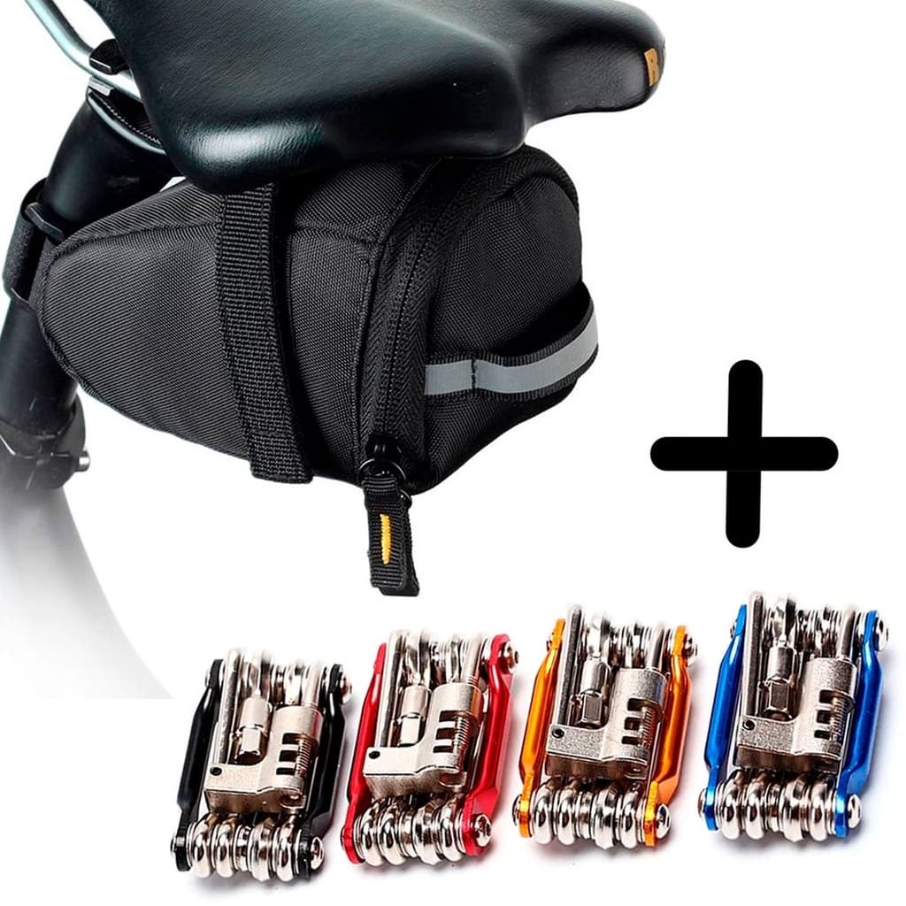 Kit Chave Extrator Chave Multiuso Saca Pino Bike + Bolsa Selim Bike Porta Objetos Bike Proteção