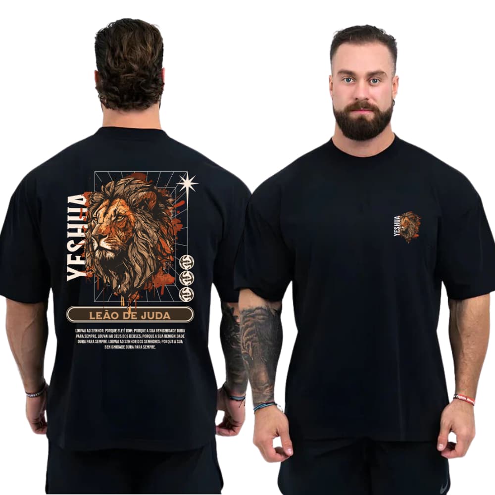 Camisa Oversized Academia Yeshua Leão de Juda Estampado Camiseta Algodão 100% Lançamento
