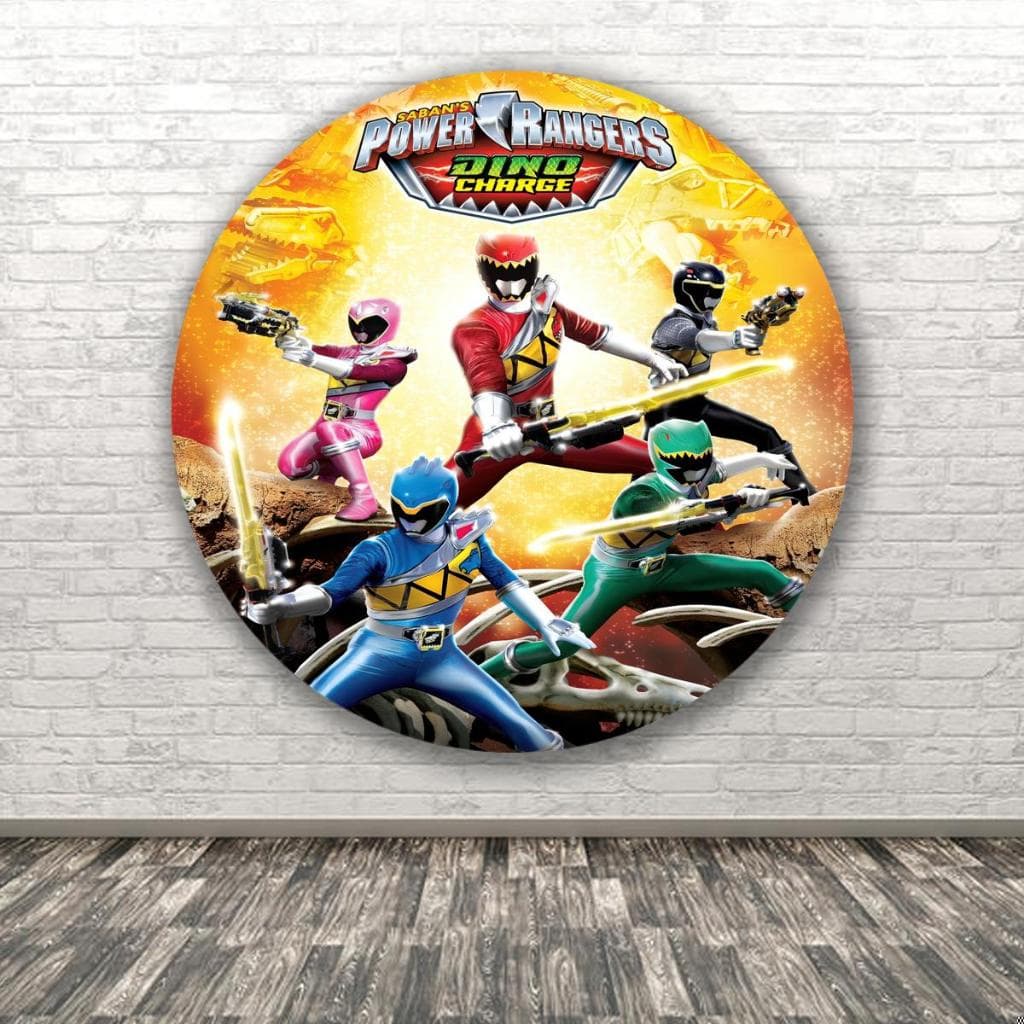 Capa Para Painel Redondo tematico Power Ranger Dino Charge Herois Festa Decoração Menino Menina Aniversario Cenario Foto