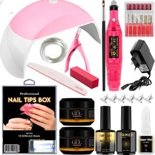 Kit Unha Gel Acrigel Fibra Para Iniciantes Completo Cabine estufa de Unhas e lixadeira elétrica Manicure Profissional