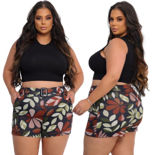Short Feminino GG Plus Size Estampados Fivela e Bolso 44 ao 48 Curvy