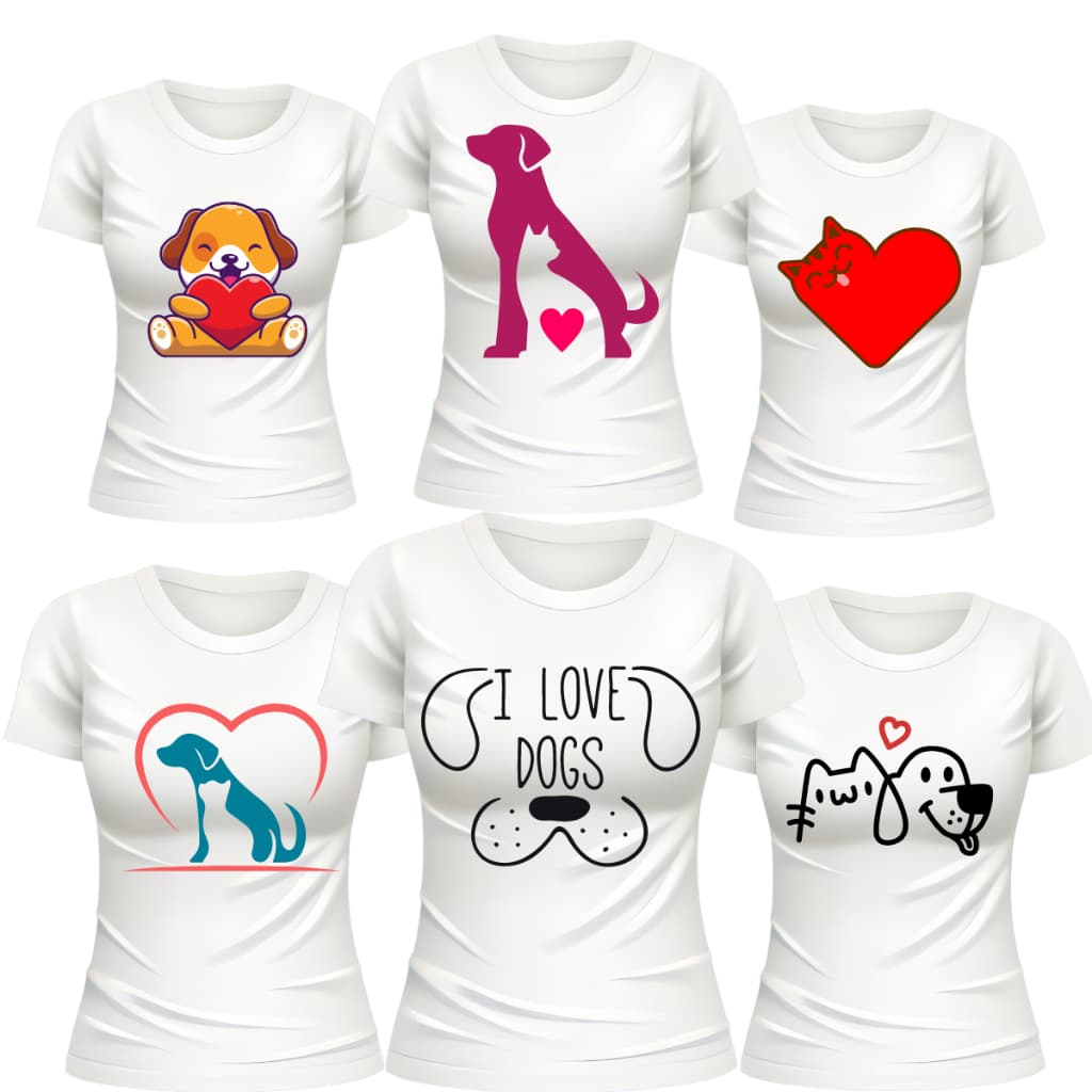 Camiseta Feminina Branca Diversas Estampas Eu amo meu Pet