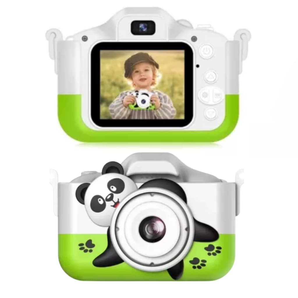 Mini Câmera Infantil Digital Panda Fotografia Brinquedo Criança Recarregável HD 1080mp Capa Protetora