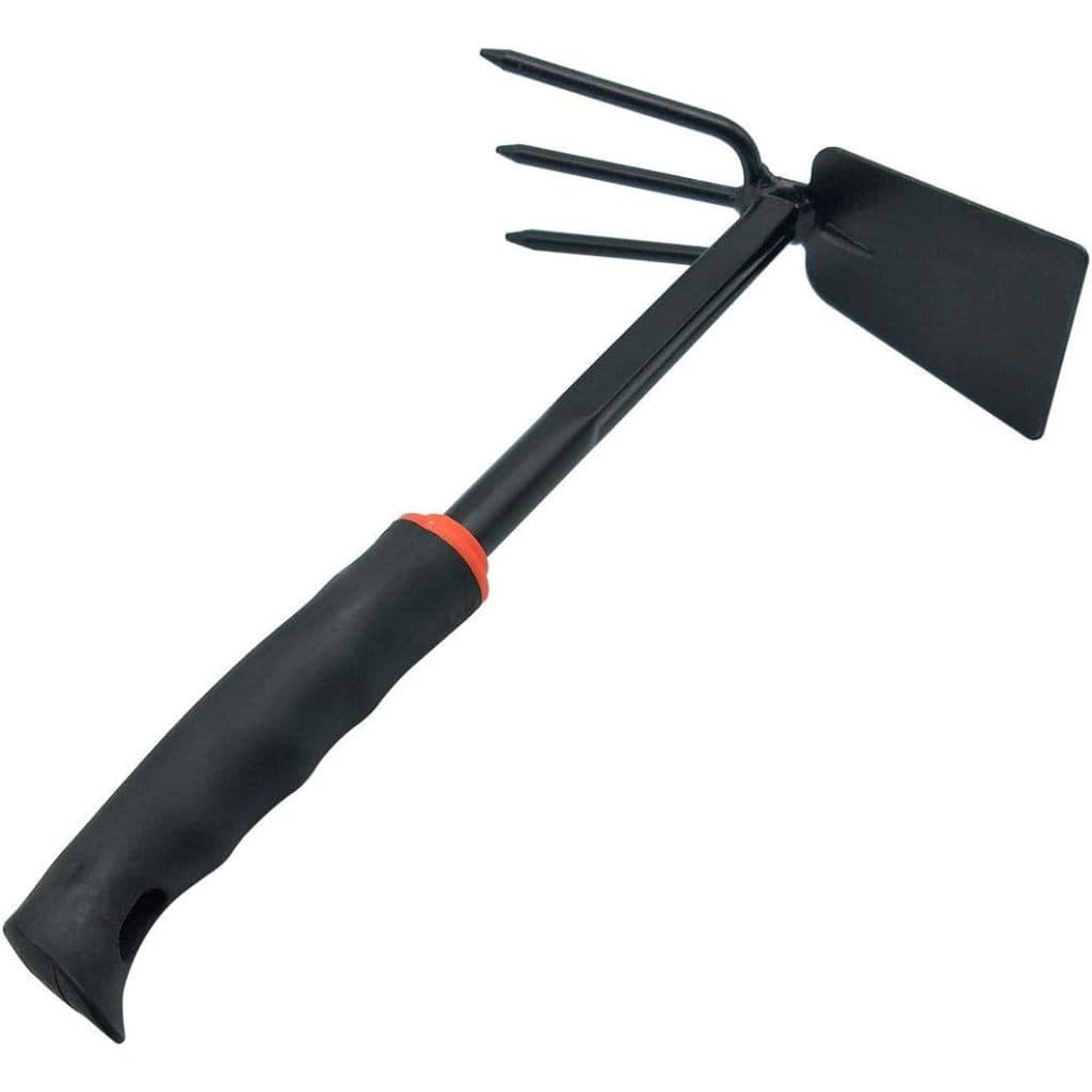 Enxada e Rastelo de Uso Duplo e Ancinho para Escavação de Jardinagem Com Alça Antiderrapante, Material Metálico, Curvo..